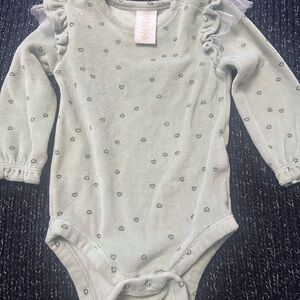 Ever & Ever Mint Heart Print Velour Bodysuit 9M *